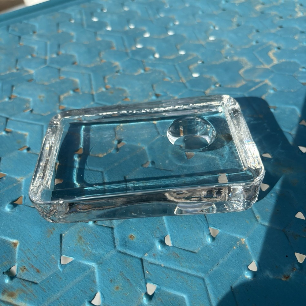 Vtg Rectangular Glass Cigar Or Pipe Ash Tray Holder Or Ink Well Paperweight